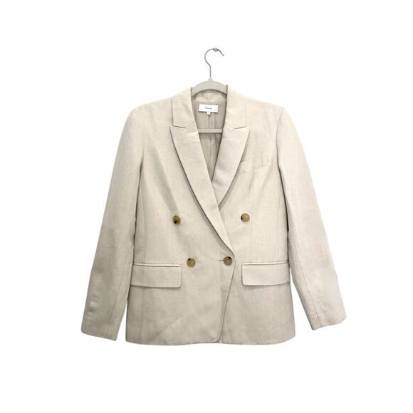 VINCE Textured Linen Double breasted blazer in Sand - Picture 6 of 9